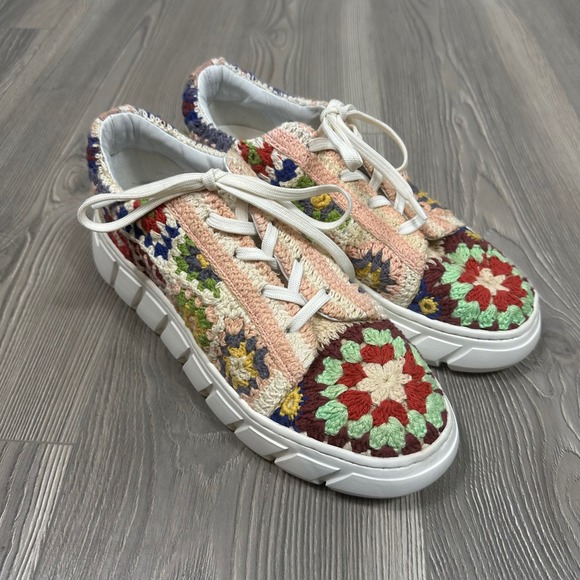 Free People Shoes - Free People Catch Me If You Can‎ Crochet Sneakers Colorful Grandma Core Boho